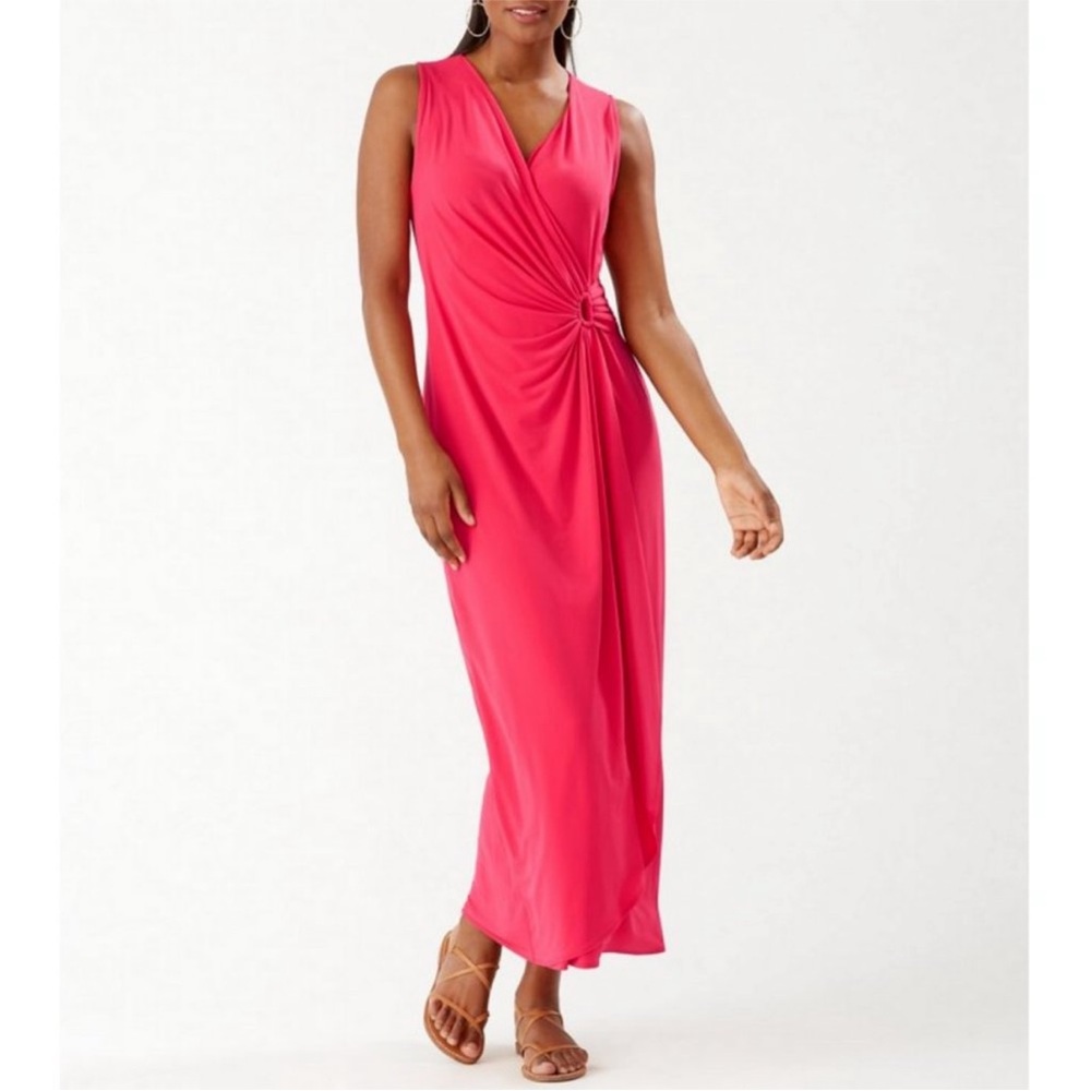 TOMMY BAHAMA MAGENTA SLEEVELESS CLARA FAUX WRAP MAXI DRESS